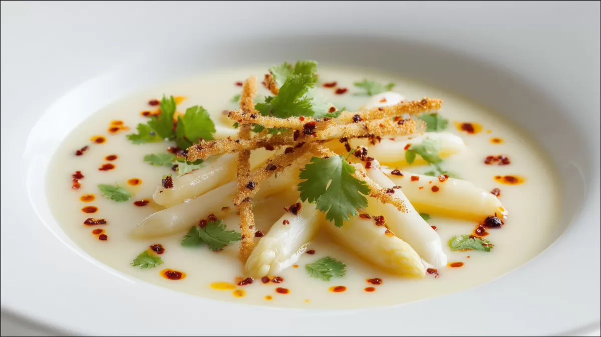 Spargel Kokossuppe mit Ingwer und Koriander