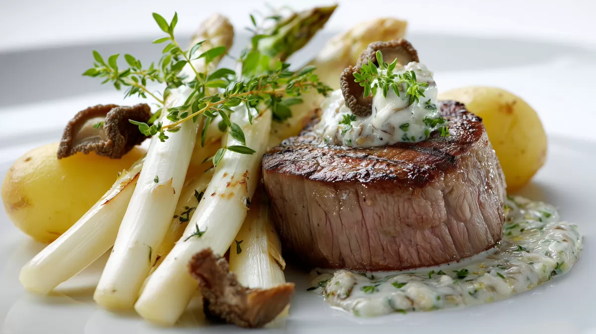 Spargel mit Kalbsfilet und Frühlingsmorcheln