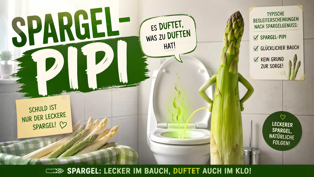 Spargel-Pipi mit witziger Spargelfi­gur am Klo
