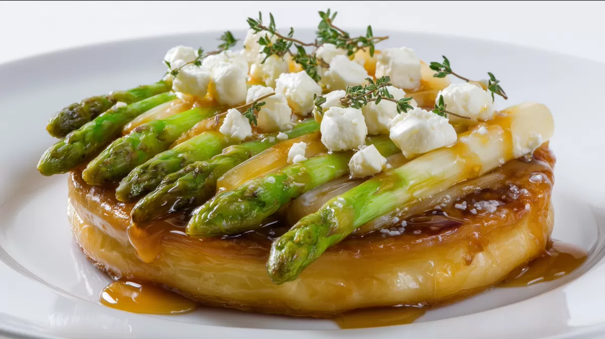 Spargel Tarte Tatin mit Ziegenkäse und Thymian