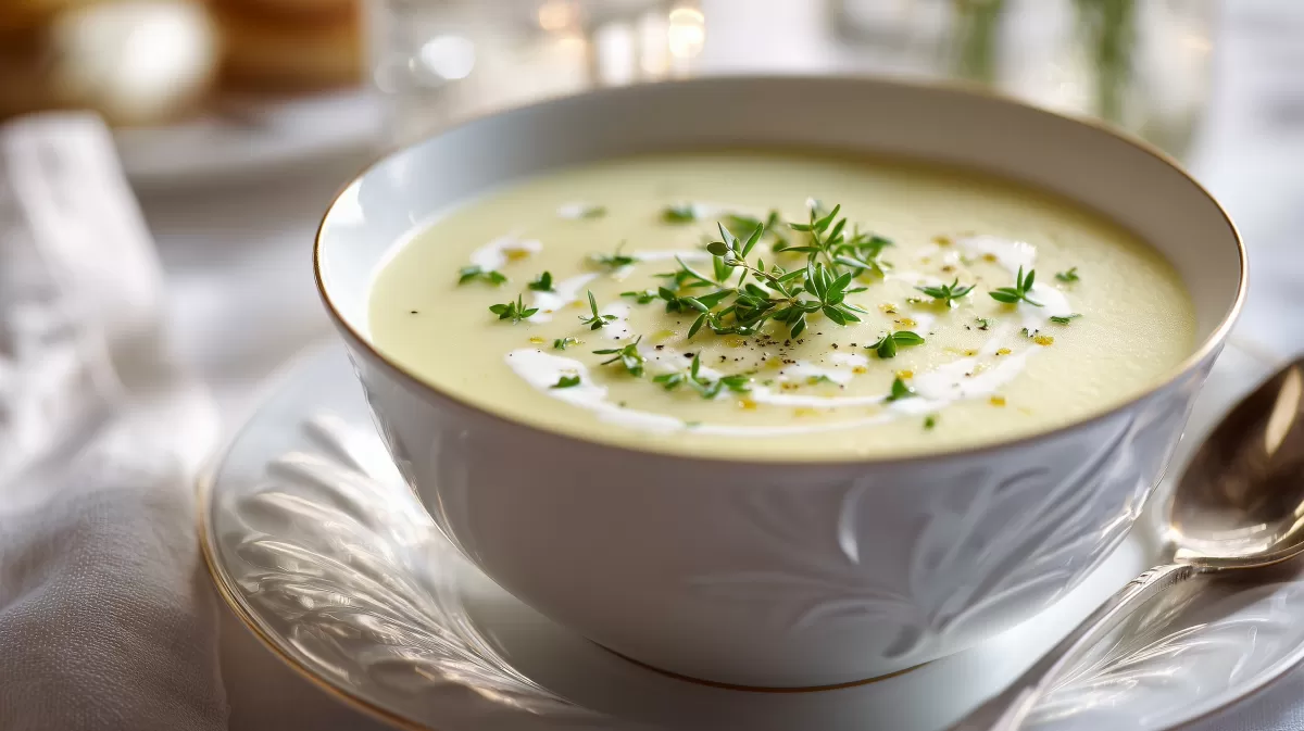 Spargelcremesuppe mit Sahne und frischem Thymian