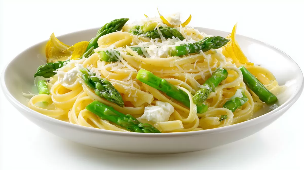 Spargelpasta mit Zitronen Ricotta photorealis