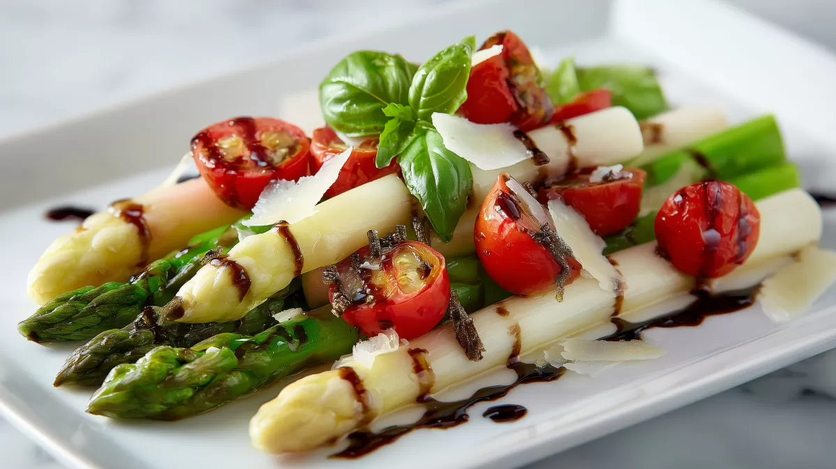 Spargelsalat italienisch mit Tomaten und Basilikum
