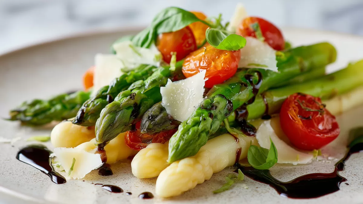 Spargelsalat italienisch mit Tomaten und Parmesan