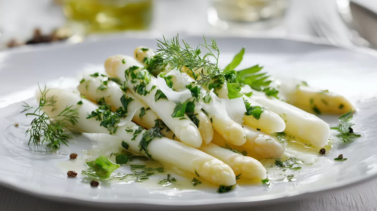 Spargelsalat mit weißem Spargel und frischen Kräutern