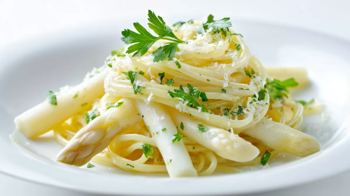 Spargelspaghetti mit Parmesan und Petersilie