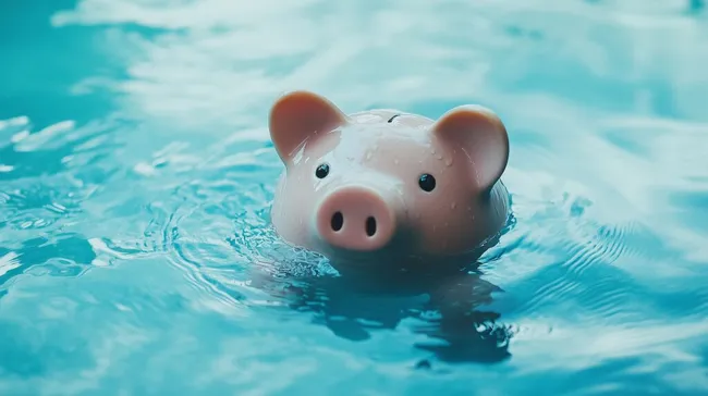 Sparschwein in Wasserbecken: Finanzielle Unsicherheit symbolisiert