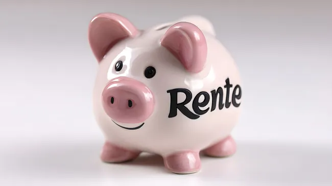 Sparschwein mit Aufschrift 'Rente' auf weißem Hintergrund