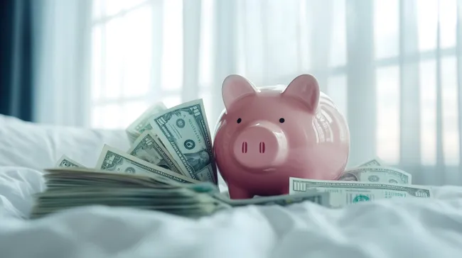 Sparschwein mit Dollarnoten für finanziellen Wohlstand