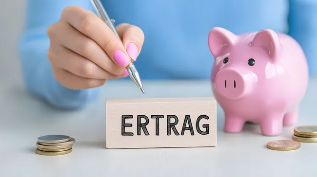 Sparschwein mit Ertrag-Hinweis für Finanzplanung