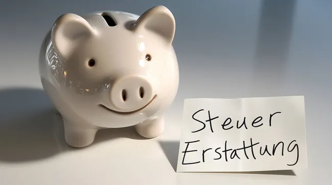 Sparschwein mit Steuererstattungshinweis