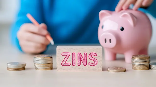 Sparschwein und Geldmünzen - Zinsen und Investitionen