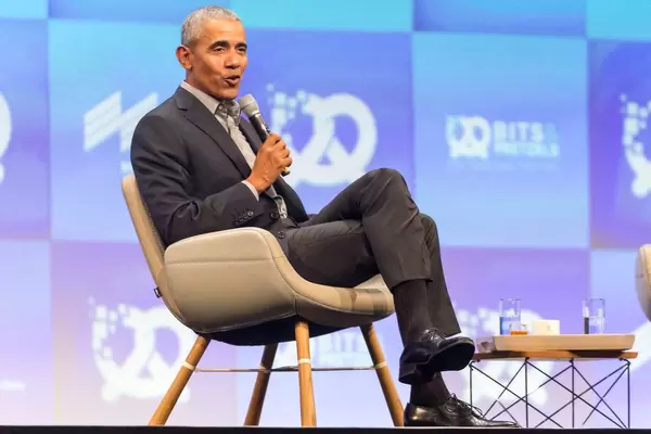 Speaker Barack Obama opens three-day festival Bits & Pretzels and talks front of startup founders and investors in Munich, Germany