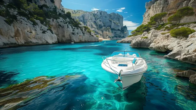 Spektakuläre Bootsfahrt durch kristallklares Gewässer