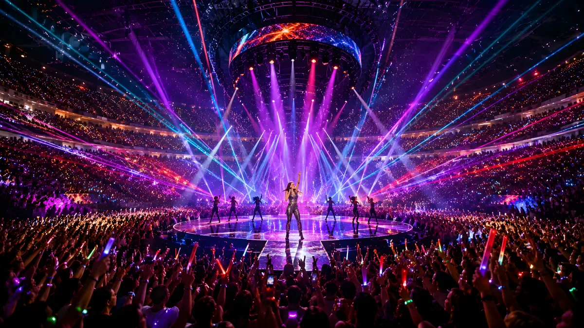 Spektakuläre Bühnenshow in riesiger Arena mit Laserlicht