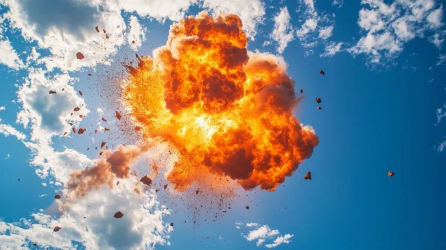 Spektakuläre Explosion am wolkenverhangenen Himmel