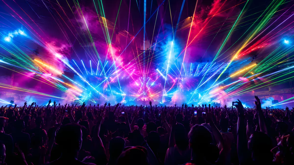 Spektakuläre Lasershow bei einem Elektronik-Konzert