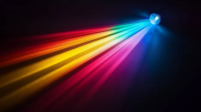 Spektakulärer Regenbogen-Lichtstrahl im Dunkeln