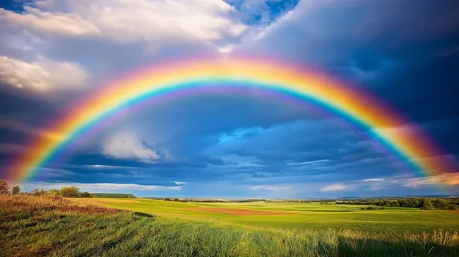 Spektakulärer Regenbogen über ländlicher Landschaft