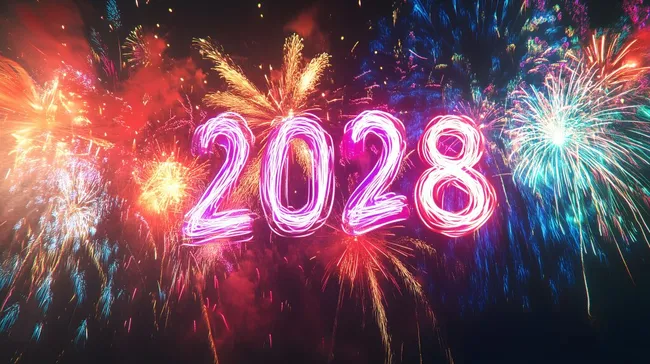 Spektakuläres Feuerwerk-Display mit 2028-Schriftzug