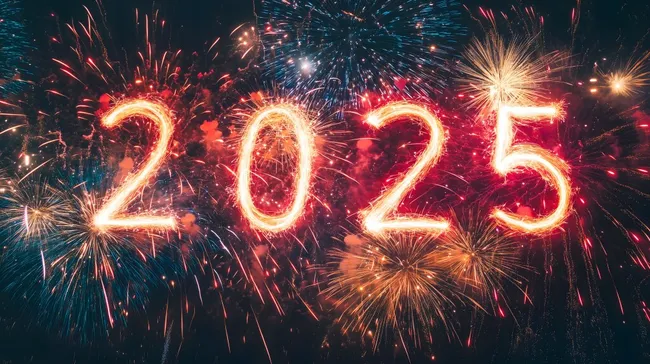 Spektakuläres Neujahrsfeuerwerk mit Jahreszahl 2025