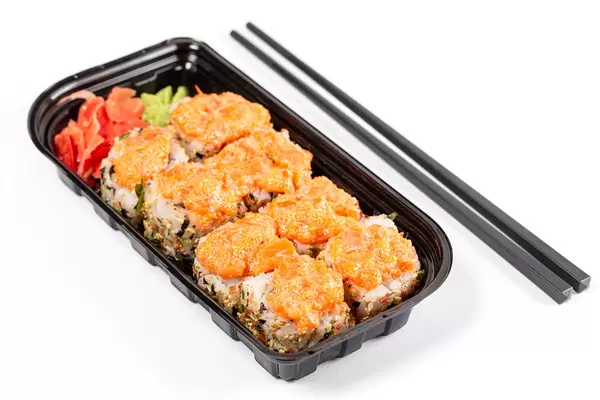 Spicy rolls with mushrooms, cheese and caviar