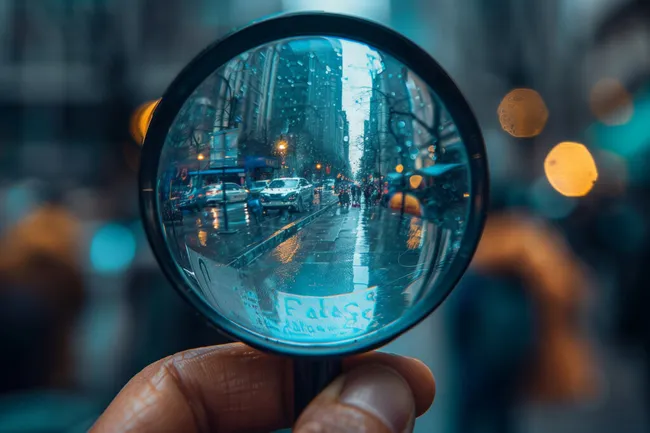 Spiegelbild einer regnerischen Straße in der Stadt