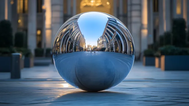 Spiegelkugel in moderner Stadtarchitektur