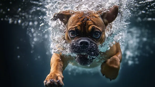 Spielerischer Hund mit Planschen im Wasser
