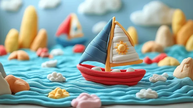 Spielerisches Segelboot auf der Welle