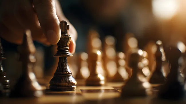 Spielfigur auf historischem Schachbrett in warmer Beleuchtung