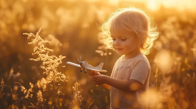 Spielzeit im goldenen Sonnenuntergang