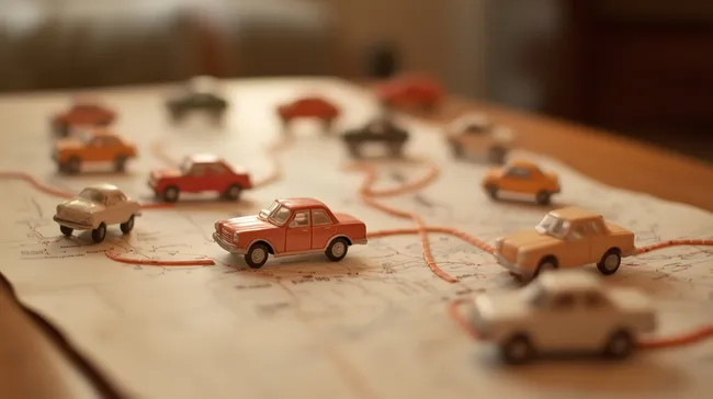 Spielzeugautos auf Landkarte - Symbol für Reiseplanung