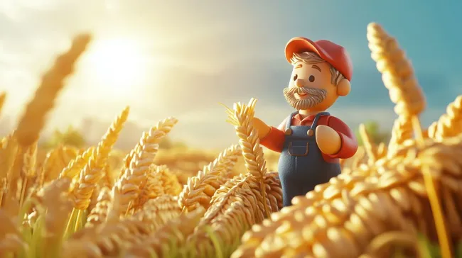 Spielzeugbauer in idyllischer Weizenlandschaft