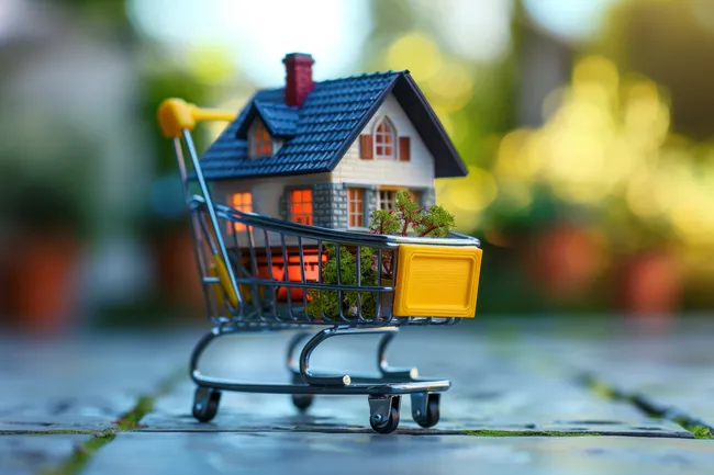 Spielzeughaus in Einkaufswagen