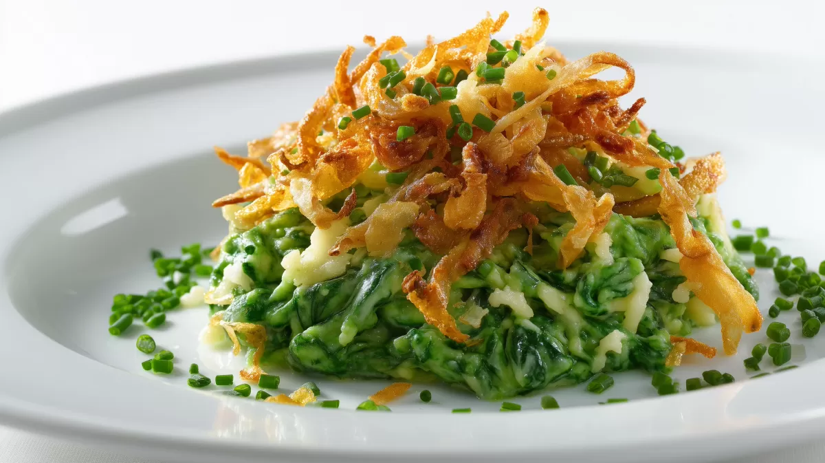 Spinat Spätzle mit Bergkäse und Röstzwiebeln