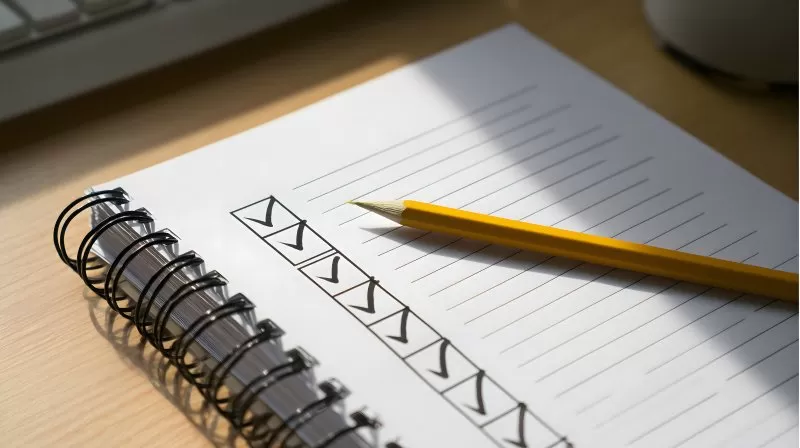 Spiralblock mit Checkliste und Bleistift