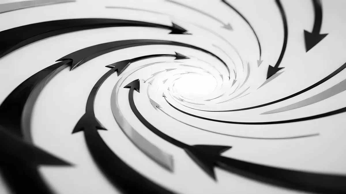 Spiralförmige Pfeile drehen sich in einen Mittelpunkt