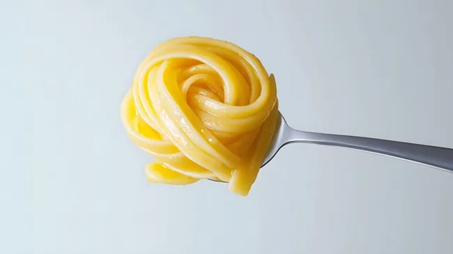 Spiralförmiger Nudelaufstrich auf Silberbesteck