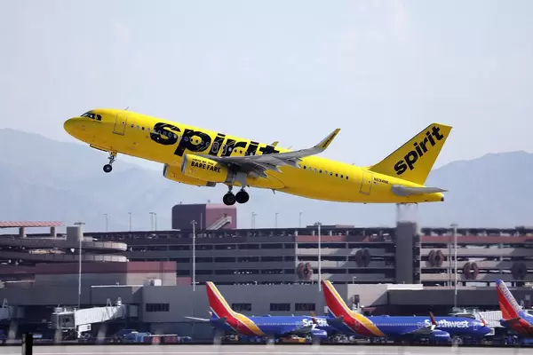 Spirit Airlines N694NK takes off from Las Vegas airport LAS
