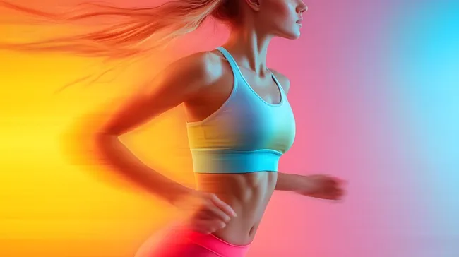 Sportliche Frau in buntem Sport-BH beim Training