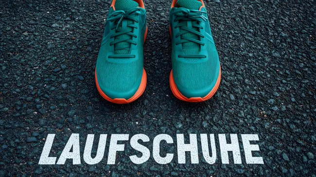 Sportliche Laufschuhe auf Asphaltboden