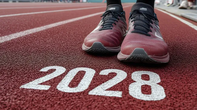 Sportliche Laufschuhe auf Leichtathletikbahn
