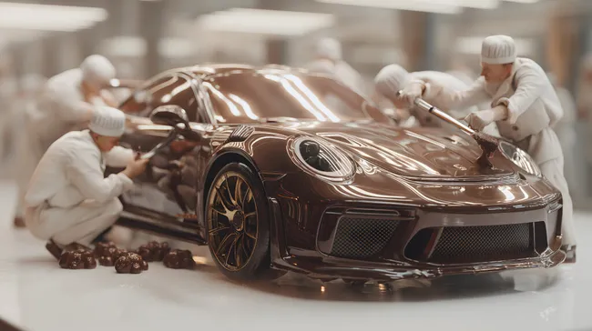 Sportwagen aus Schokolade von Mini-Konditoren veredelt