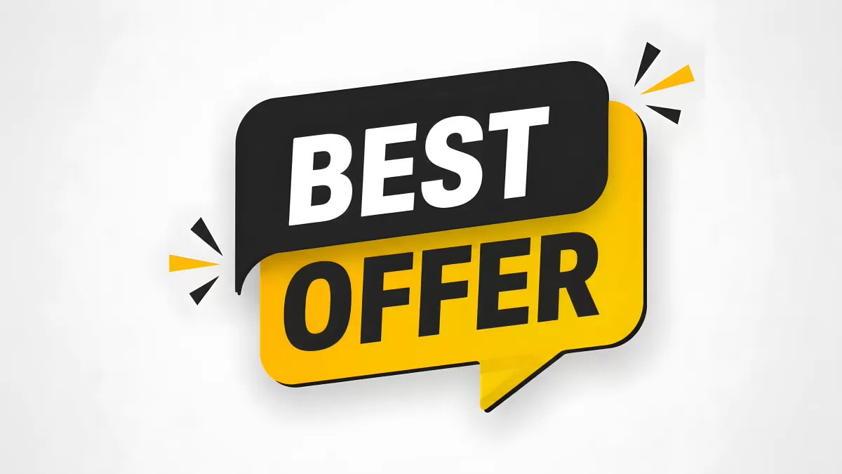 Sprechblase mit Best Offer Schriftzug in Schwarz und Gelb
