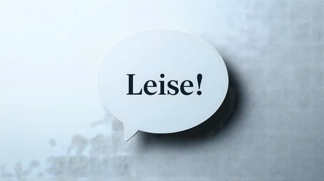 Sprechblase mit Schrift 'Leise' in Grautönen
