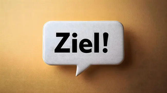 Sprechblase mit Ziel-Slogan auf gelbem Hintergrund