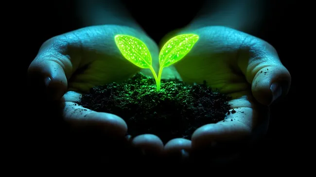 Sprießende Pflanze in schützenden Händen