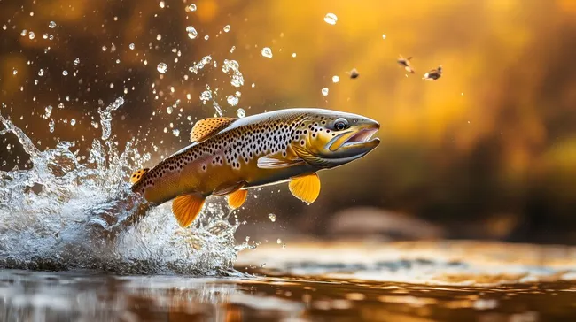 Springende Forelle im Fluss