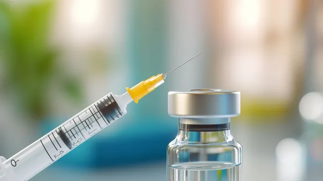 Spritze mit Impfstoff in Glasflasche